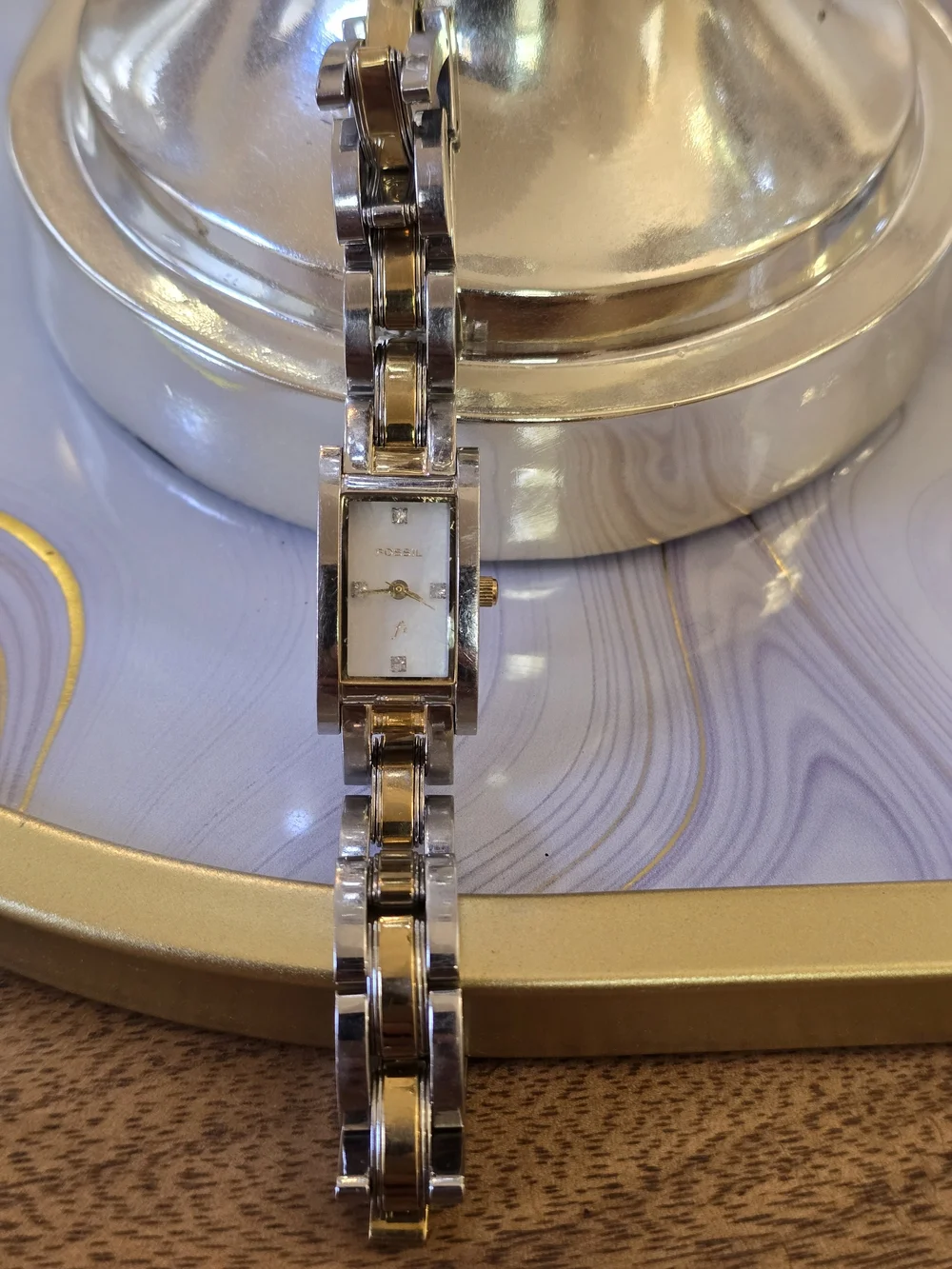Fossil Gold and Silver Two-Tone Rectangular Bracelet Watch